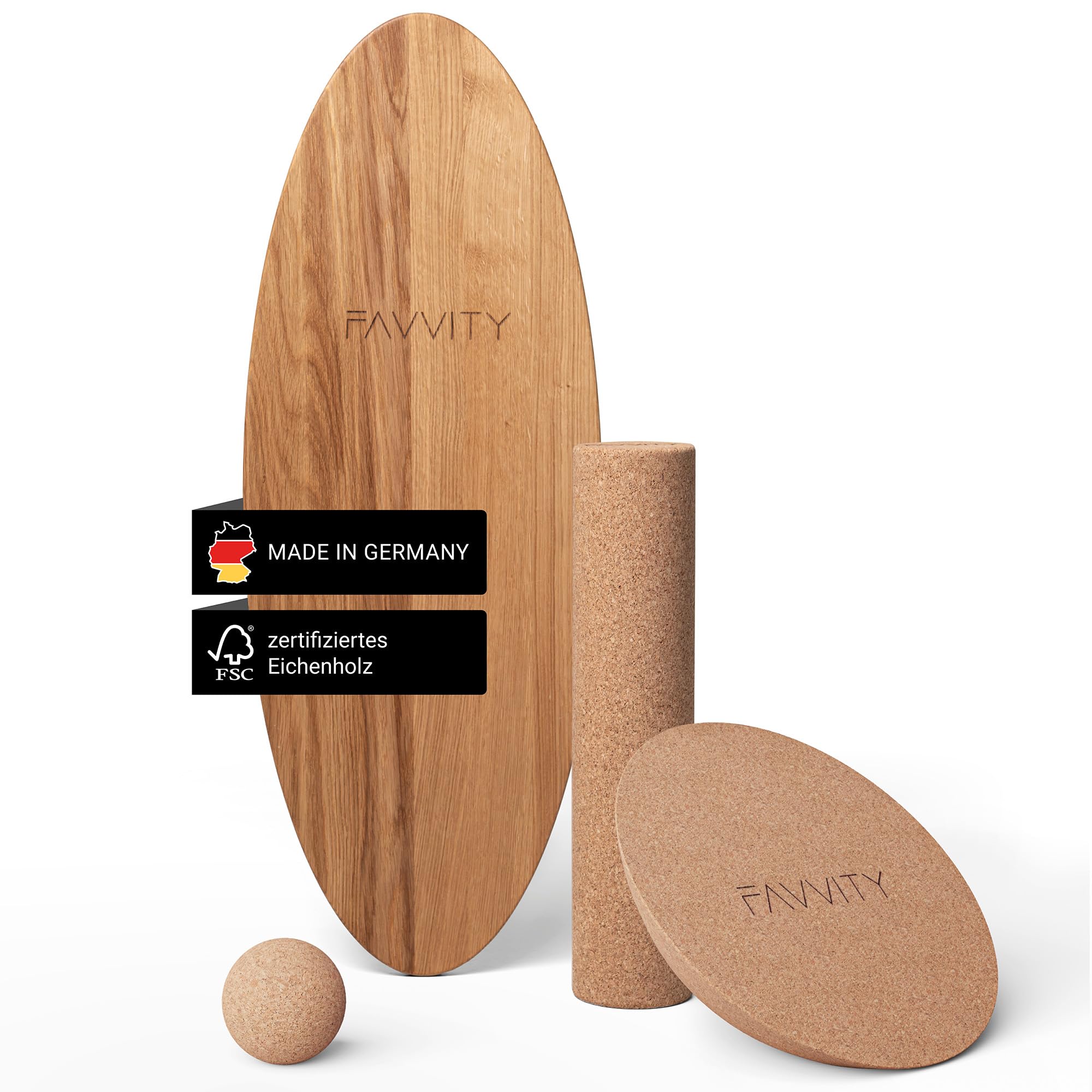 Balance Board aus Eichenholz [Handgefertigt in Deutschland] FSC-zertifizierter Gleichgewichtstrainer mit Trainings-App | Waveboard Surf Balance Board Erwachsene & Kinder | Balanceboards - FAVVITY®