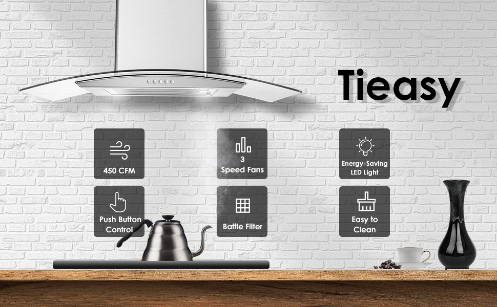 Tieasy Range Hood Wall Mount Vent Hood Stainless Steel Silver 3 Speed - View #3