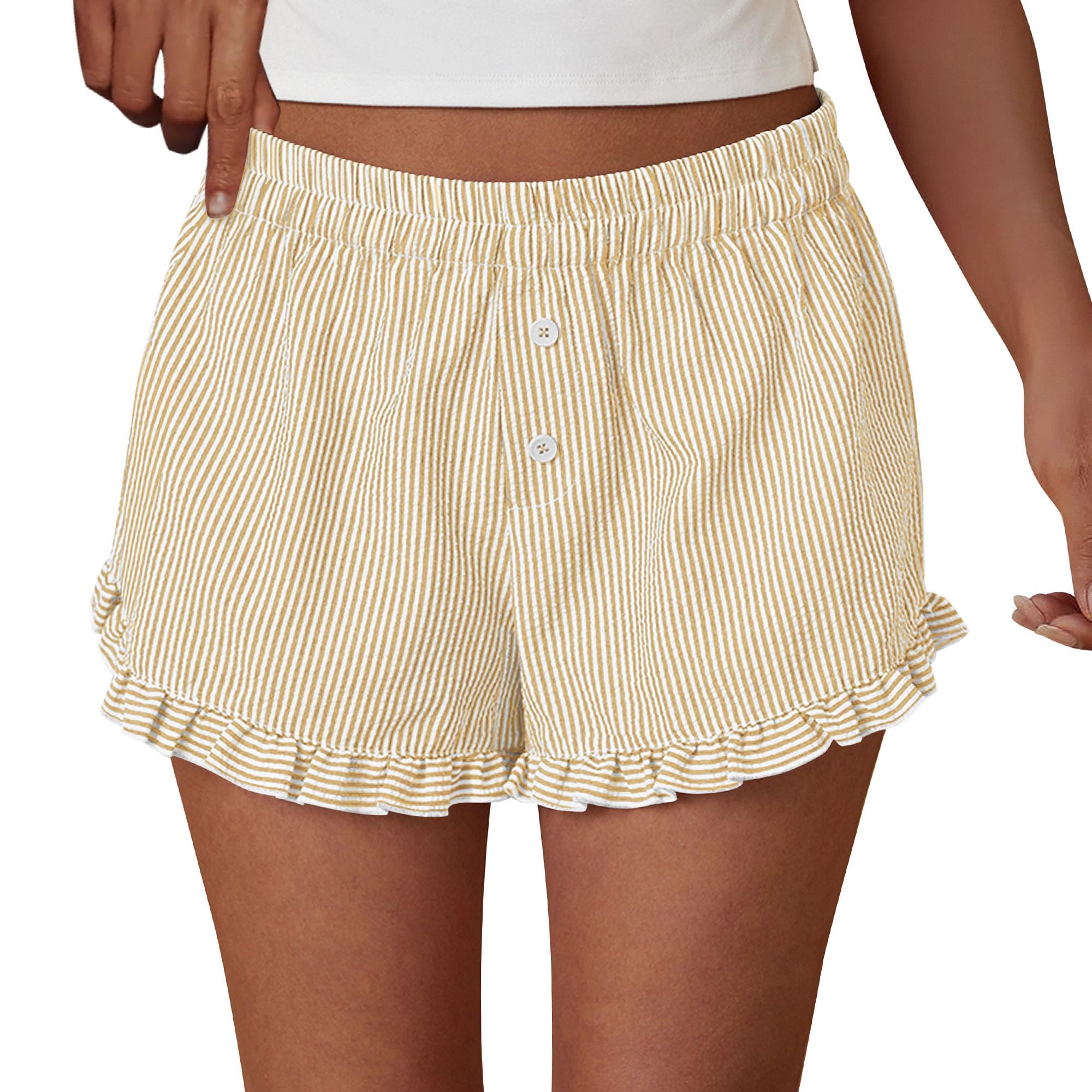 Womens Boxer Shorts Y2K Ruffle Pajama 2026 Summer Spring Lounge Sleep Striped Casual Beach Pj Bottoms Pockets-image-41