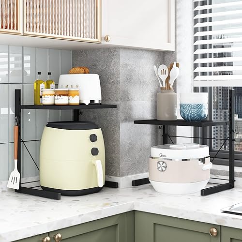 Miniatura 1 de Organizador de encimera de cocina, estación de soporte de café, gabinete de almacenamiento de despensa de cocina, estante ajustable con ganchos,