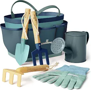 Gardening Set for Kids, STEM Tool Kit with Tote Bag, Includes Spade, Watering Can, Rake, Fork, Trowel, and Gloves