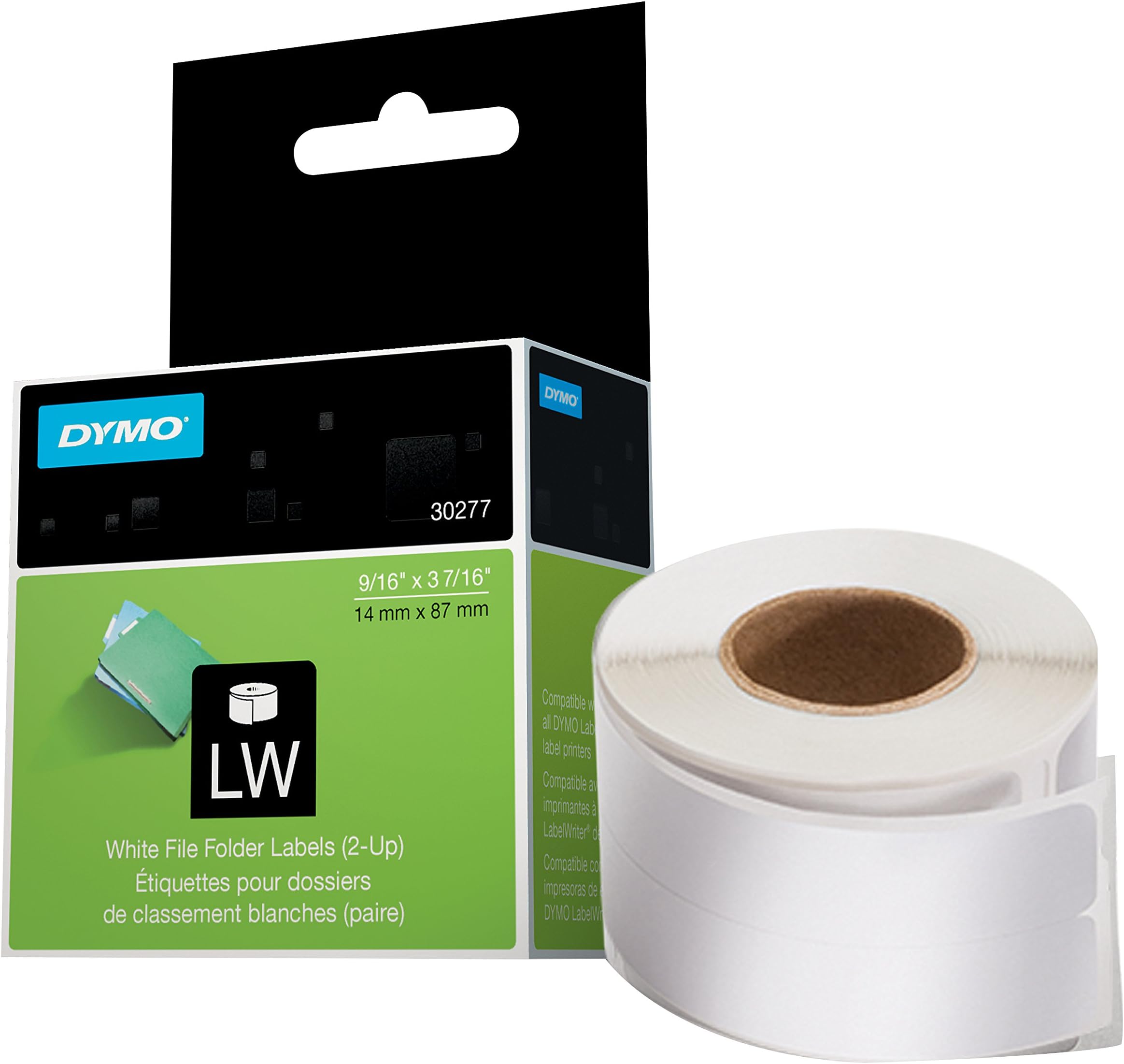 LW 2-Up File Folder Labels for LabelWriter Label Printers, White, 9/16'' x 3-7/16'', 1 roll of 260 (30377)