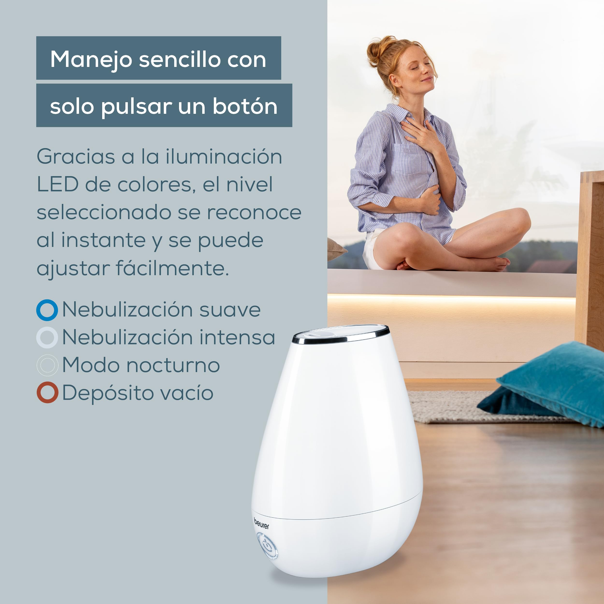 Beurer LB 37 Humidificador ultrasónico con difusor de aroma, modo nocturno, depósito 2 L, blanco