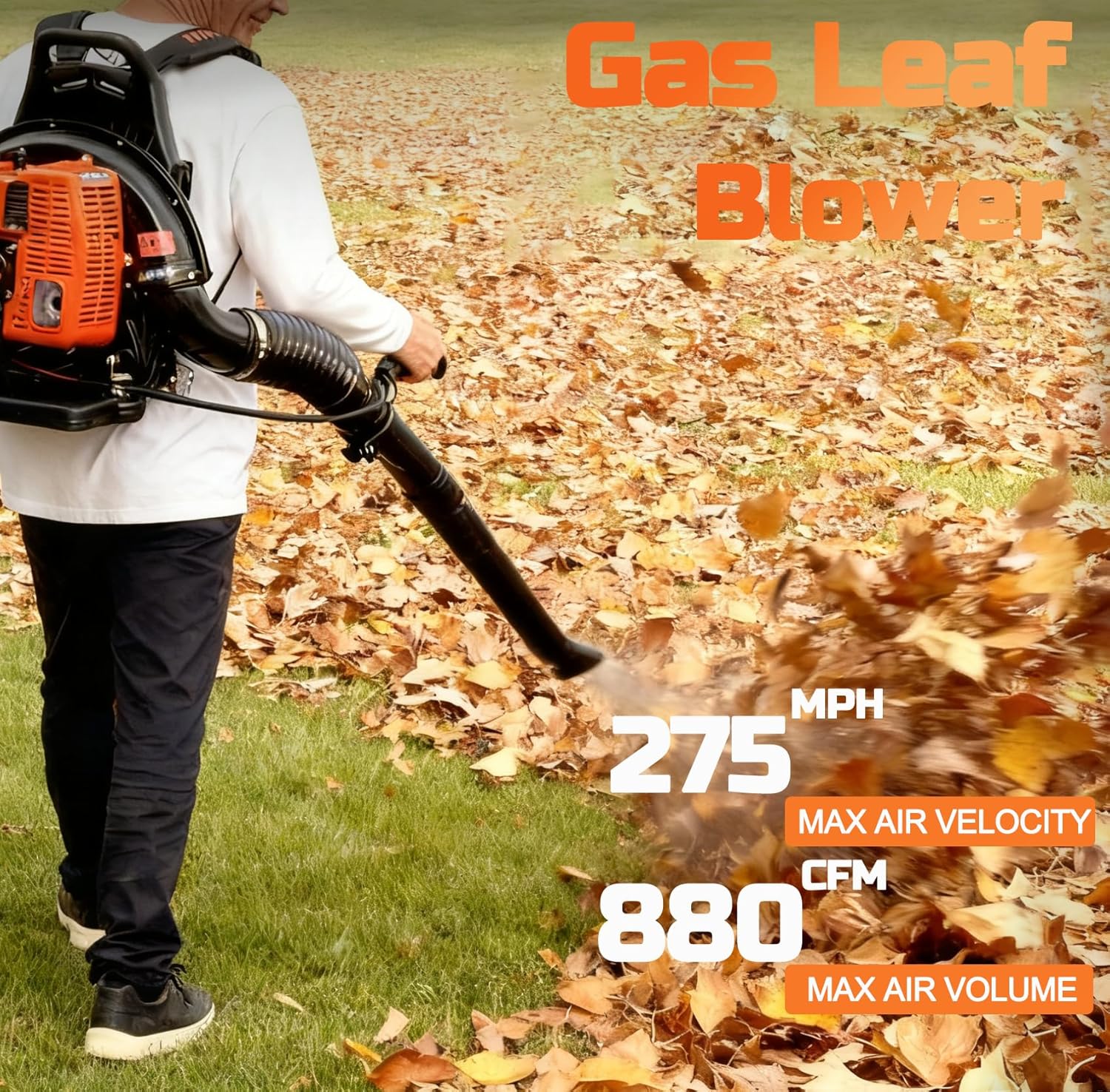 PROYAMA 72CC Gas Backpack Leaf Blower, 2-Cycle 880CFM 275MPH Gas Powered Engine, 2 in 1 Nozzle Low Vibration and Ergonomic Design with Cruise Control for Outdoor GardenYard Cleaning and Snow Removal - Image 3