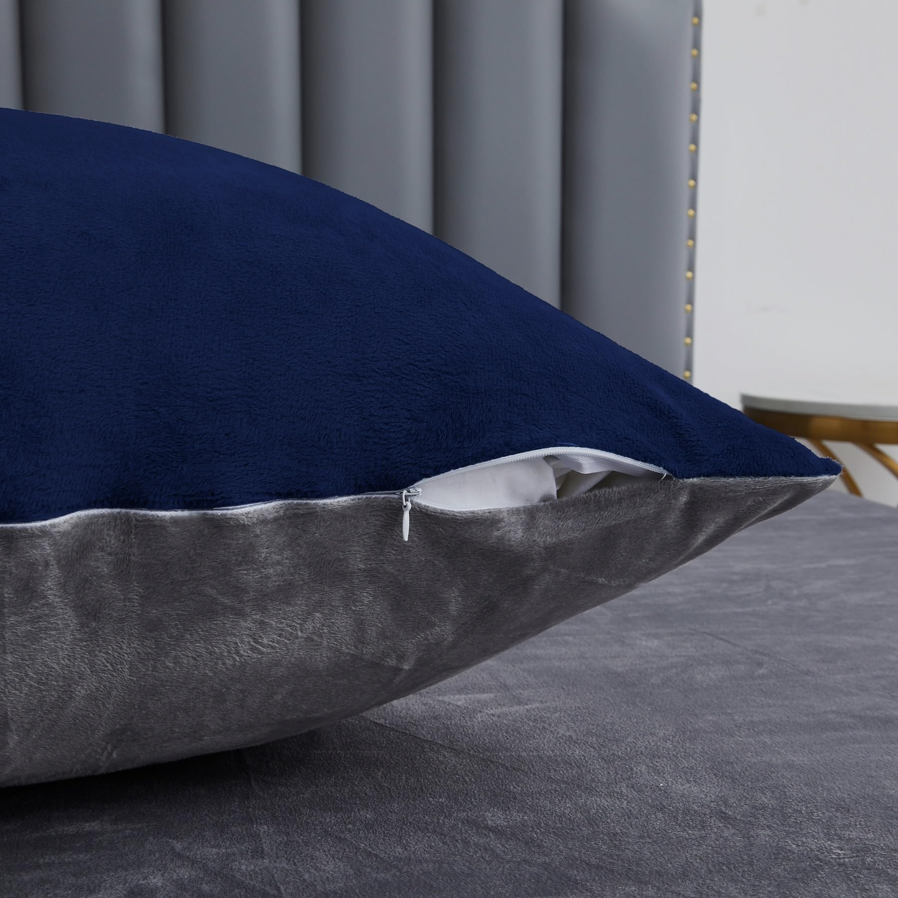 Damier Winter Plüsch Bettwäsche 220x240 Warm Blau Dunkelblau Grau Einfarbig Cashmere Touch Wende Bettwäsche Set Kuschelig Flauschige Bettwäsche 3 Teilig mit Reißverschluss und 2 Kissenbezüge 80x80 cm