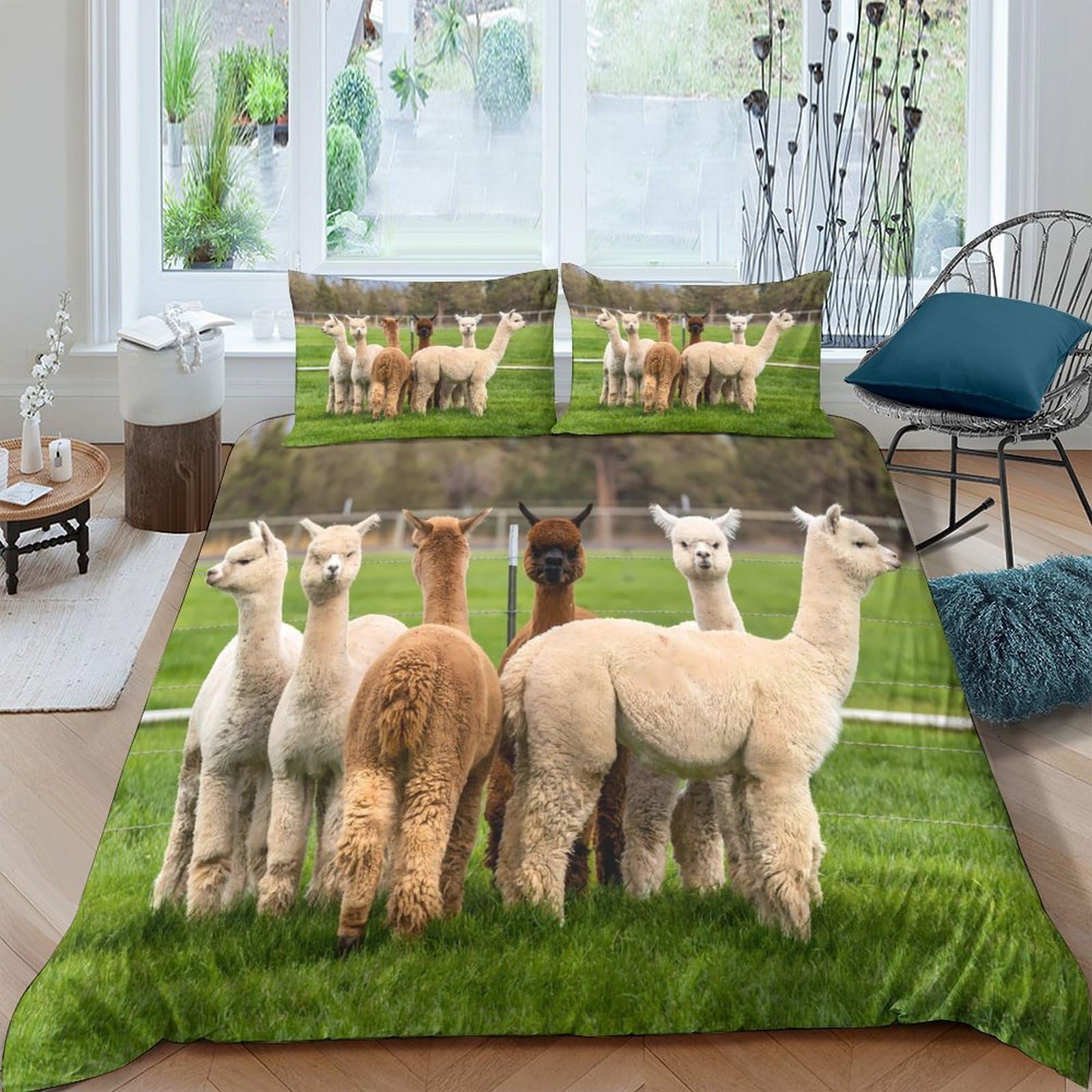 Ctjqhvkz Style-8 3D Printed Llama Alpaca Fitted Sheet Microfiber Soft Animal Pattern Mattress Cover For Bedroom Guest Room Decor Single（135X200cm）