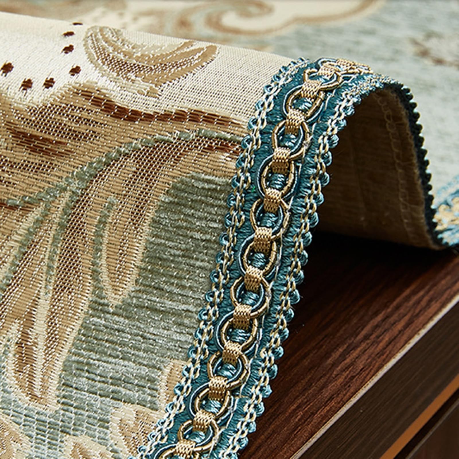 Tischläufer Modern Polyester, Tischläufer Hochzeit 35x260 cm, Nordisch Jacquard mit Floralem Muster und Quasten