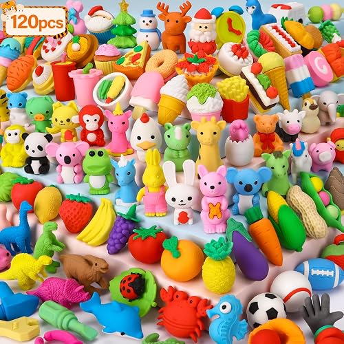 120 Pcs Animal Pencil Erasers, Desk Pets for Treasure Box, Classroom Prizes | 3D Mini Puzzle Erasers, Take-Apart Fun Bulk, Party Favors, School Supplies, Easter Egg Fillers, Goodie Bags, Behavior Rewards - 120