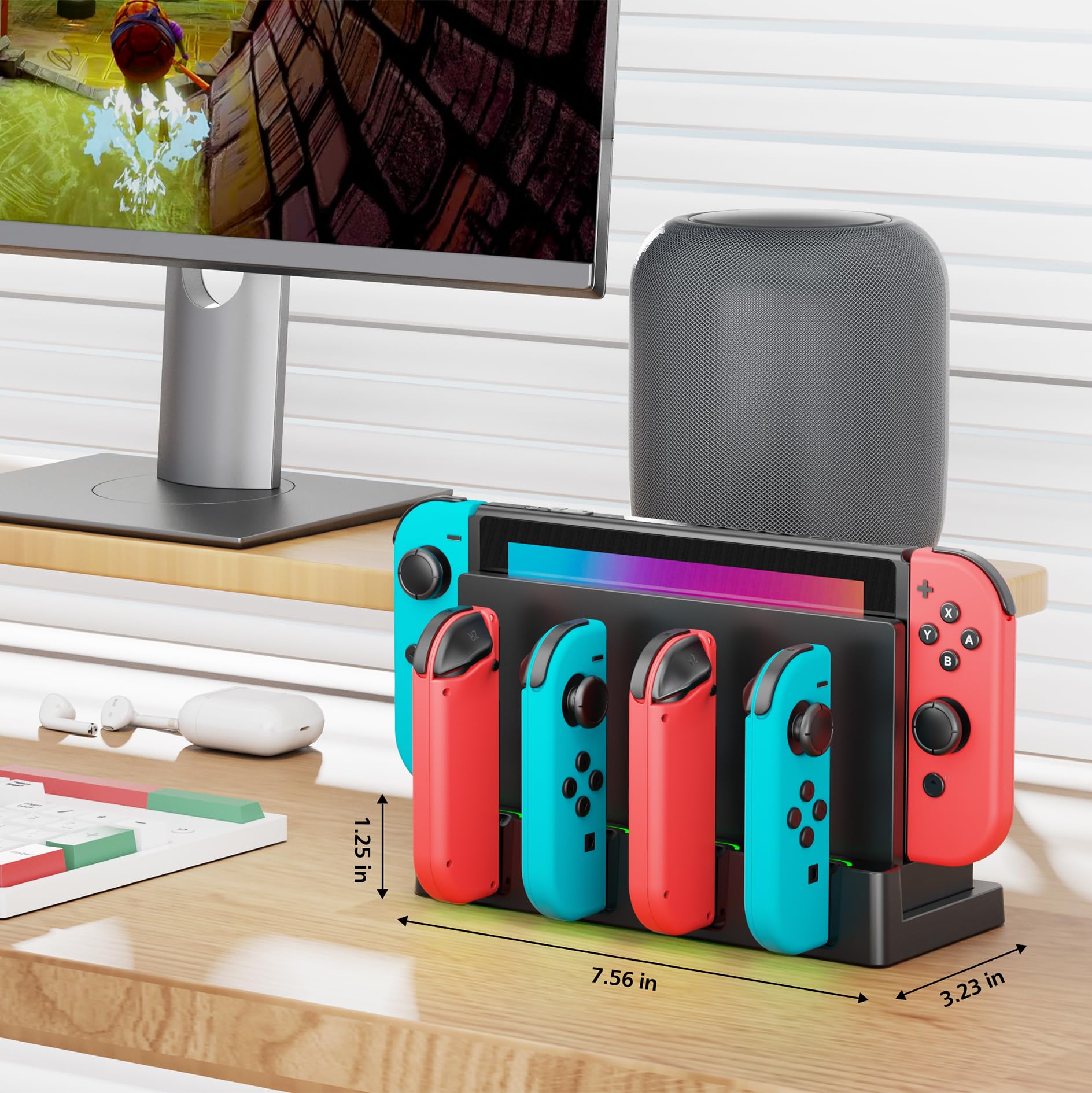 Chargeur Joy-Con pour Nintendo Switch/Switch OLED, Station de Charge avec Indication LED, Support de Station de Charge NS et Accessoires avec Câble de Charge de Type C