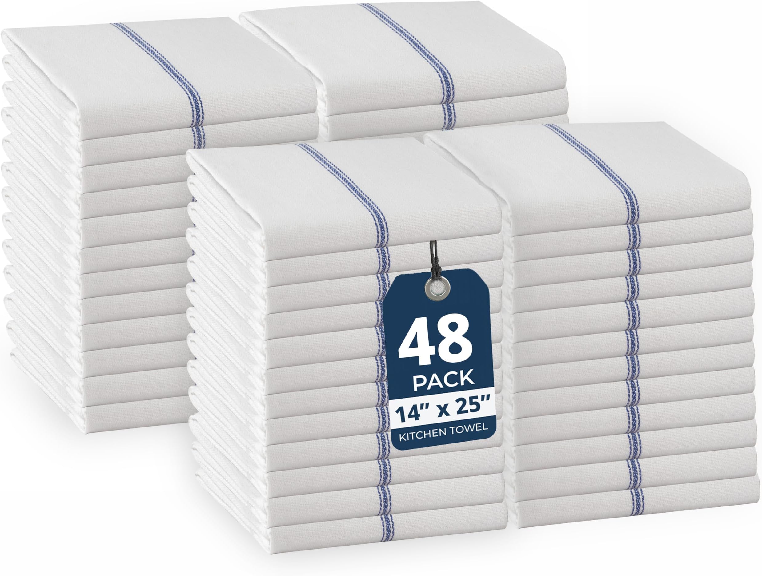 Kitchen Towel Set - 100% Cotton Kitchen Towels, Reusable Kitchen Dish Towels, Blue Dish Towels for Kitchen, Soft Absorbent Tea Towels, Durable Dish Towels For Drying Dishes, 14” x 25” - 48 Pack