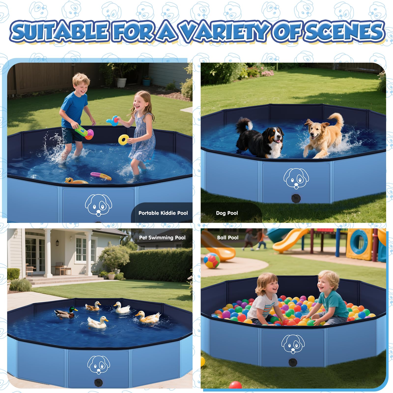 Hundepool große Hunde Anti-Rutsch PVC Faltbare Tragbar Hunde Planschbecken 200x30CM Outdoor Garten