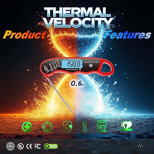 Miniatura 9 de Sonda de termómetro digital de lectura instantánea para carne 0.6S, calibrada de fábricaimpermeableretroiluminadamagnéticapantalla abatiblesensor de
