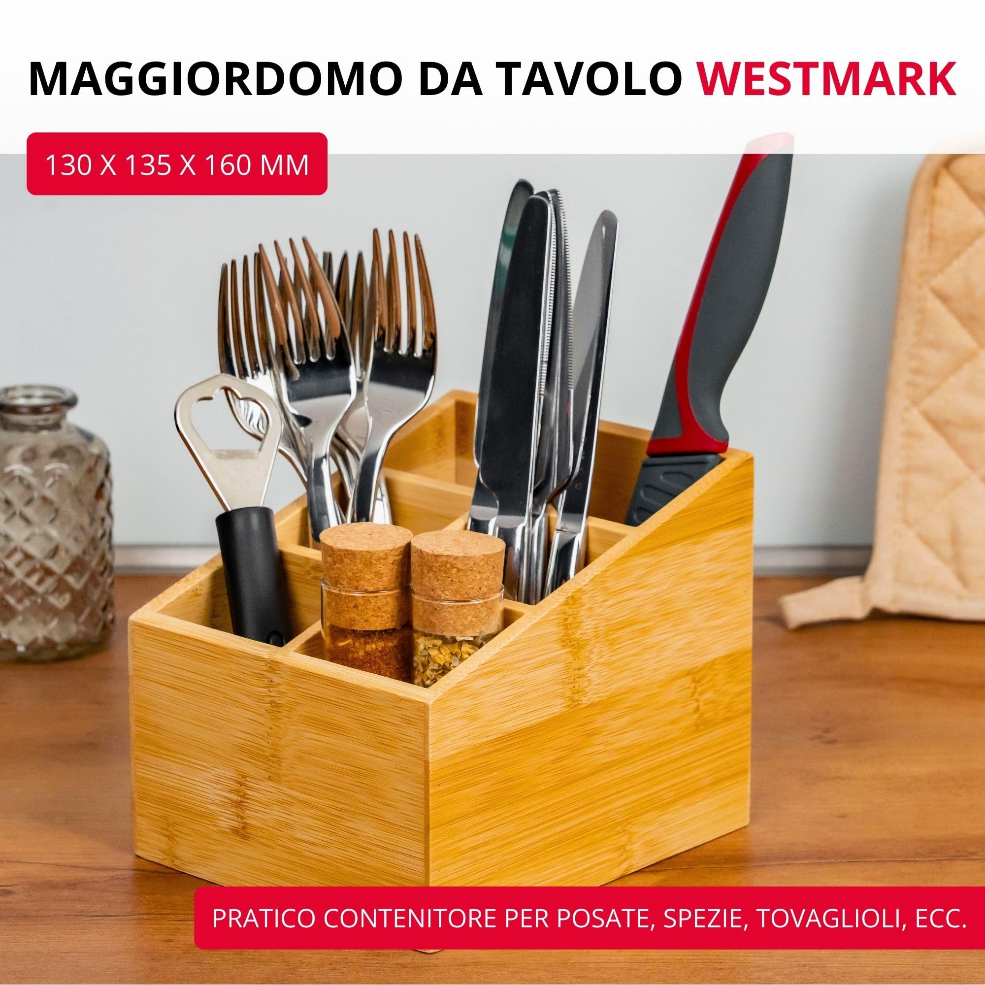 Westmark Organizer da cucina, 5 scomparti, Dimensioni: 13 x 13,5 x 16 cm, Bambù, Tapas + Friends, Marrone chiaro, 69842270