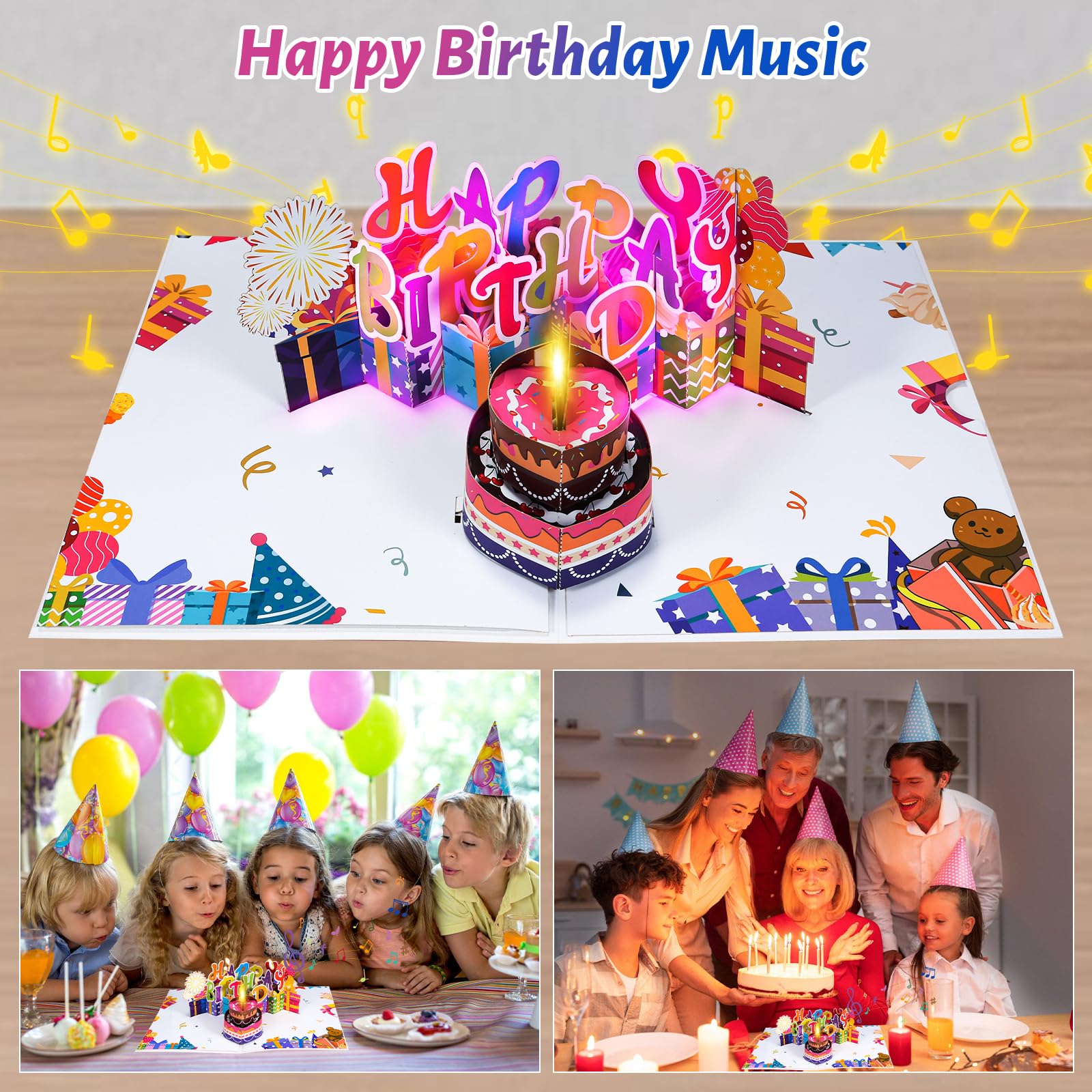 Musical Birthday Cards3D PopUp Cards Blowable LED Light Candle Cake Music Happy Birthday Card Postcards Greeting Cards for Women Man Mom Wife Husband Boy Girl Friend Kids product thumbnail 5
