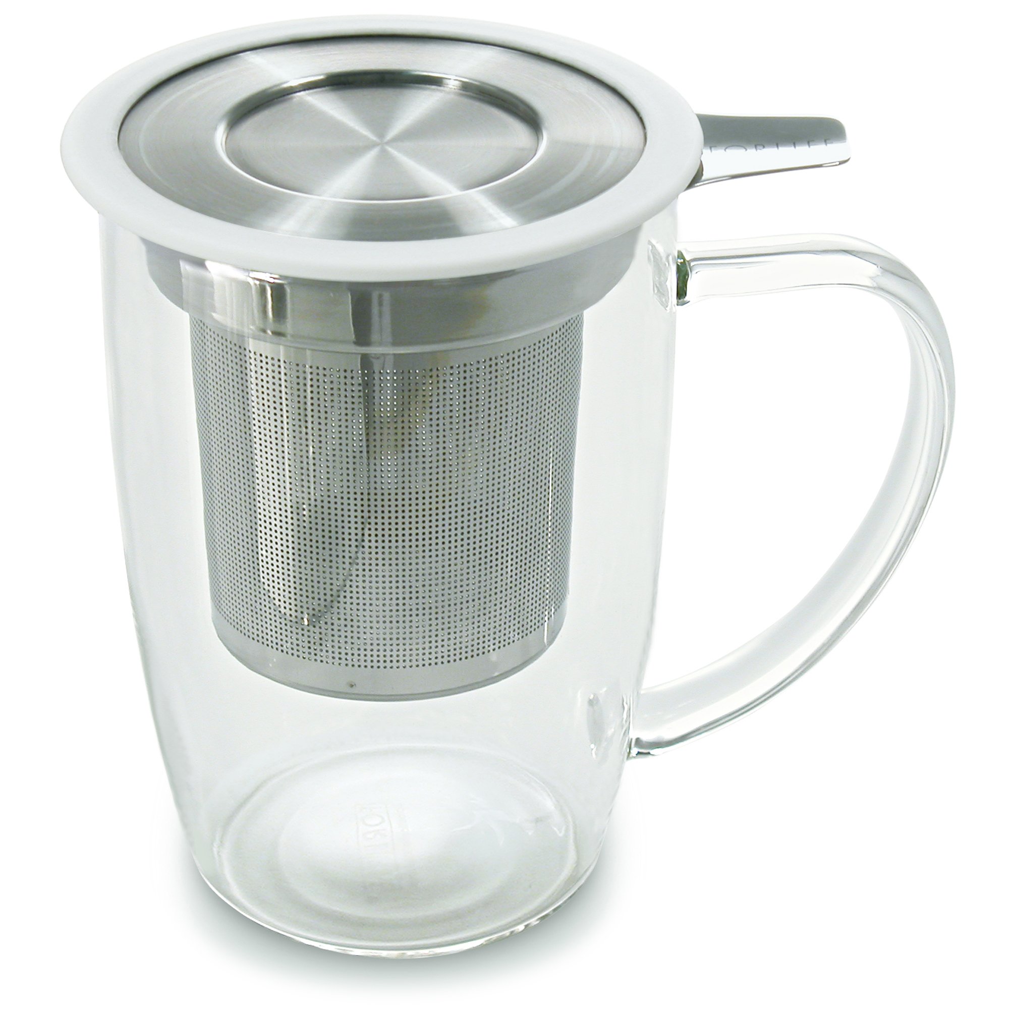 FORLIFE NewLeaf - Taza de té de vidrio de 16 onzas con infusor y tapa, color blanco