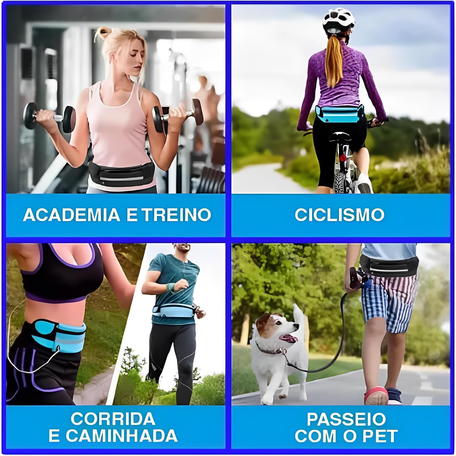 Pochete Esportiva Pochete Corrida Academia Bike Porta Celular Garrafa Cinta Fitness Doleira Impermeavel Premium (Preto)