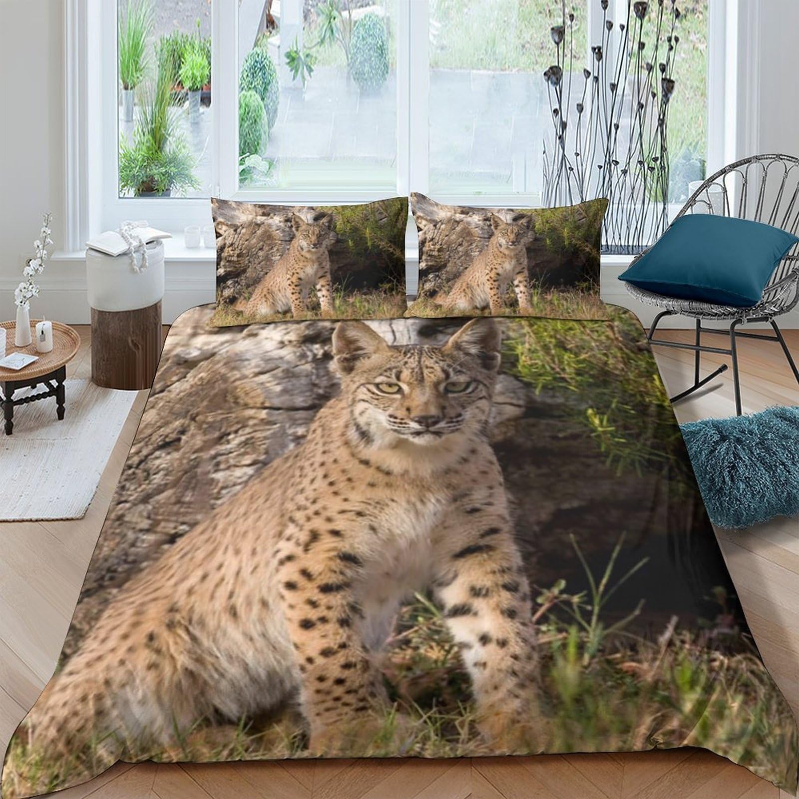Ctjqhvkz Style-4 3D Printed Wild Lynx Fitted Sheet Microfiber Soft Nature Animal Pattern Bed Cover For Bedroom Dorm Decor Easy Care Single（135X200cm）