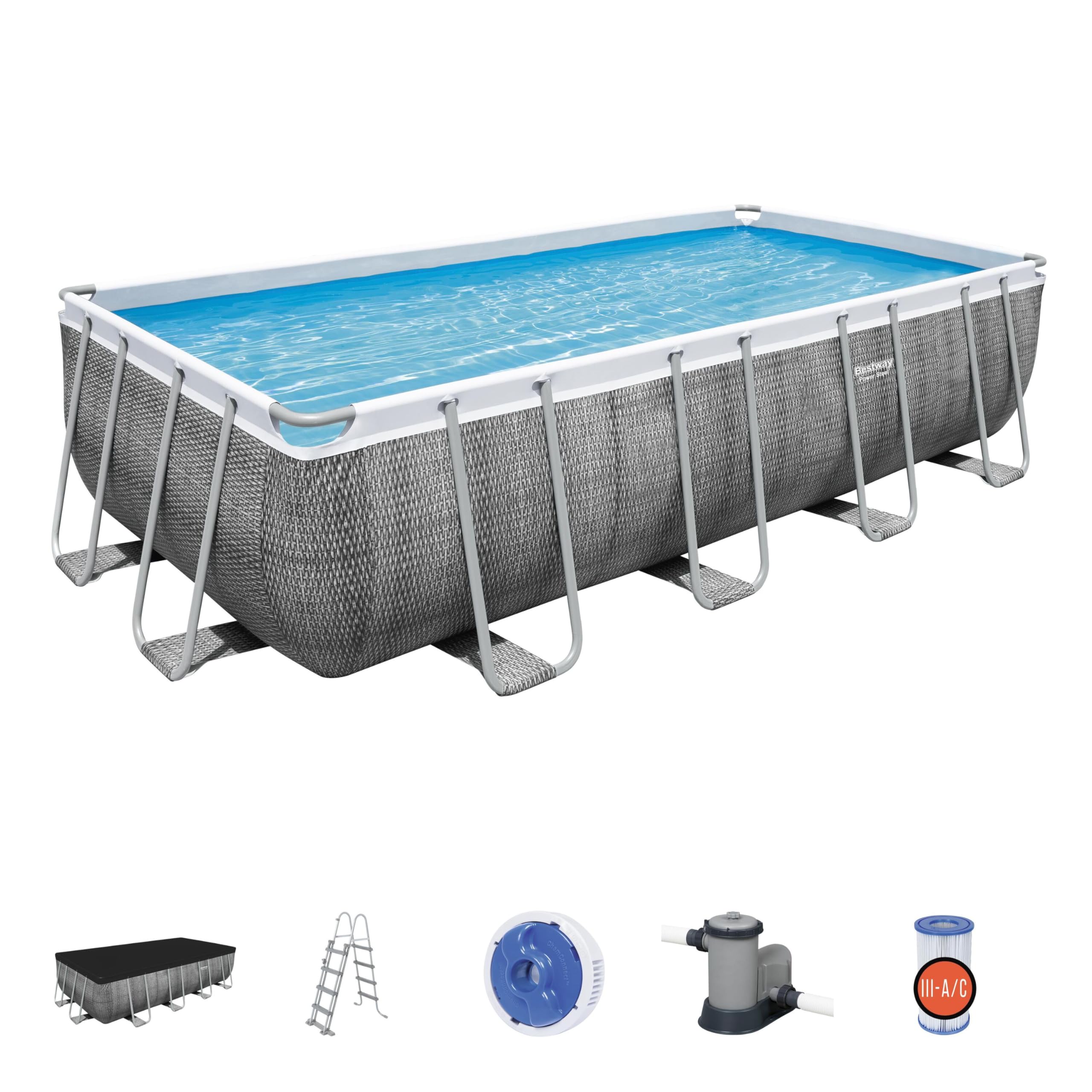Bestway Piscina Power Steel Frame Rectangular 549 x 274 x 122 cm, Efecto ratán