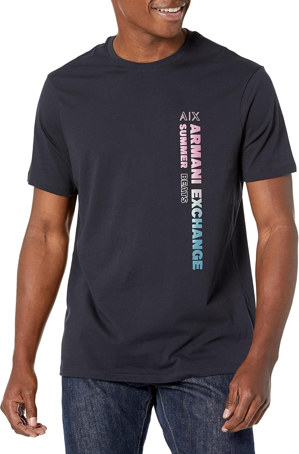 Armani Exchange Mens Summer Beats Vertical Logo Tee