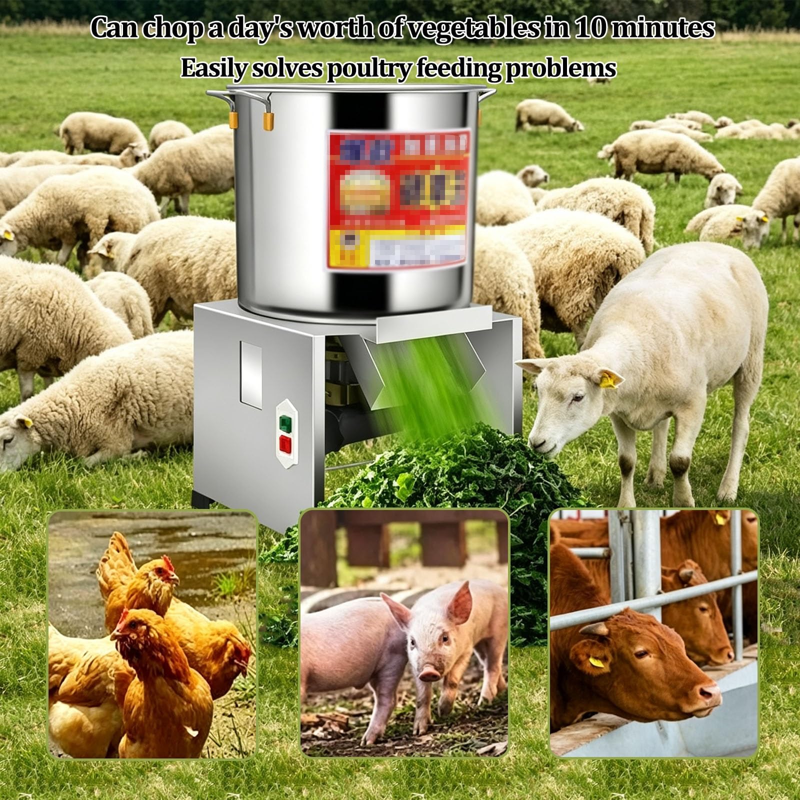 Elektrischer Gemüseschneider, Edelstahl-Küchenmaschine | 4 Klingen, 75–150 kg/h Leistung, ideal für Obst, Kartoffeln, Zwiebeln und Karotten in der Landwirtschaft(1500W)