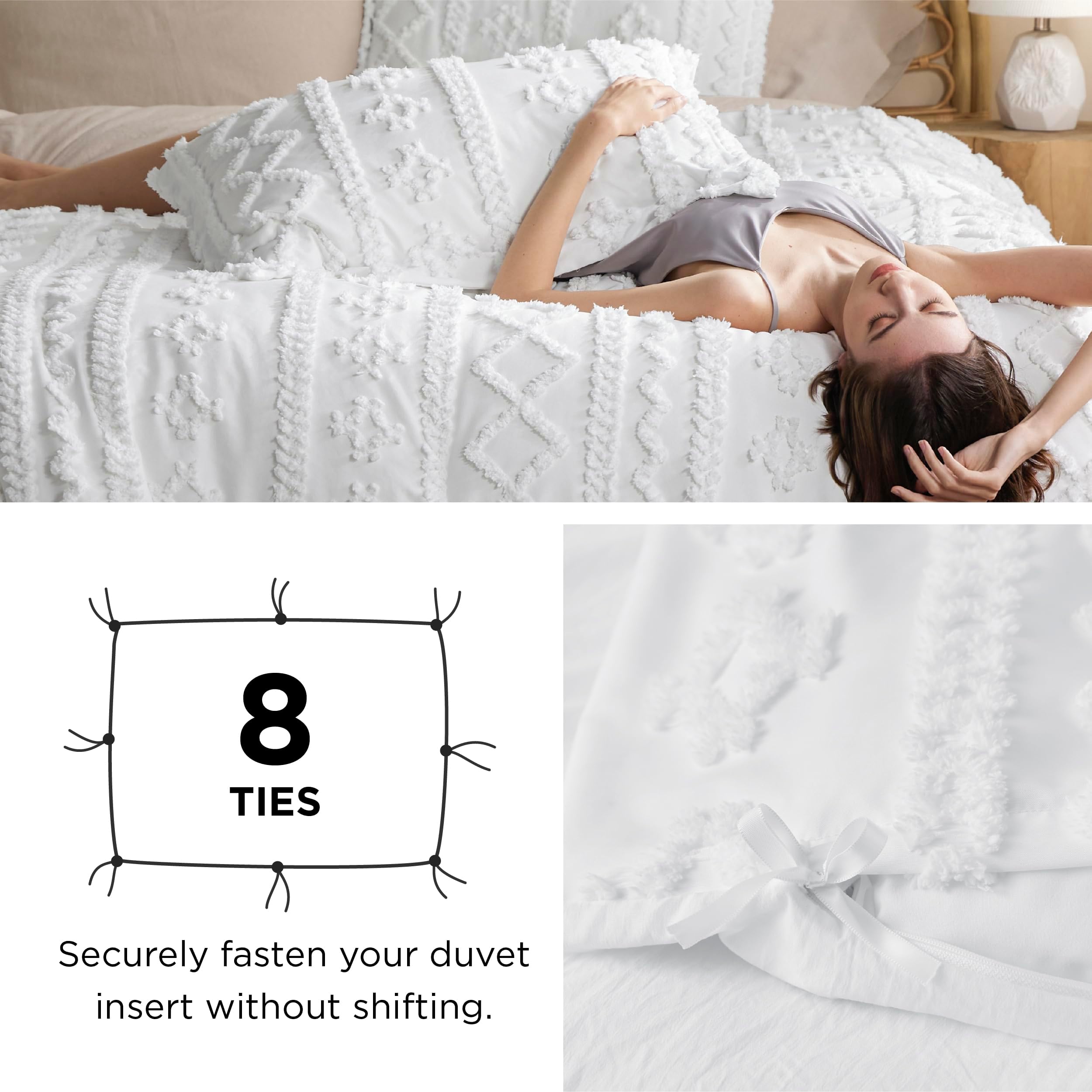 Bedsure Boho Duvet Cover Queen Size, Soft & Comfortable Elegant Design Boho Bedding for Decoration, Machine Washable Comforter Cover for All Seasons,Includes 1 Duvet Cover & 2 Pillow Shams,Navy