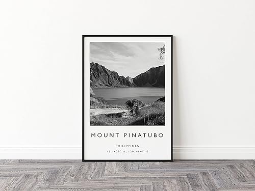 Impresión de viaje del monte Pinatubo, póster de viaje en blanco y negro, decoración de viaje, póster de viaje del sudeste asiático, impresión de