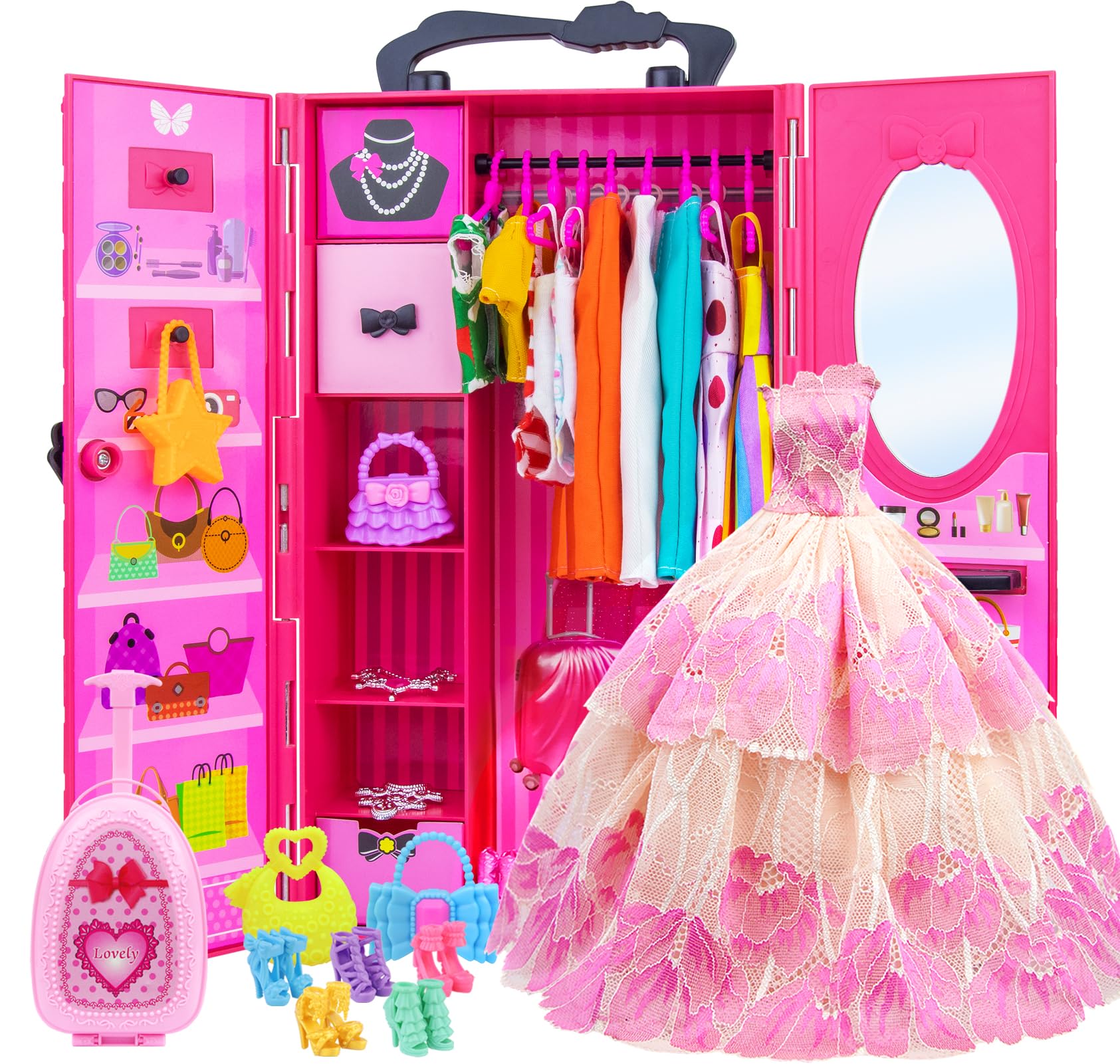 アクセサリー Lyura's Wordrobe Amazon.com: ZITA ELEMENT 11.5 Inch Girl Doll Closet Wardrobe with