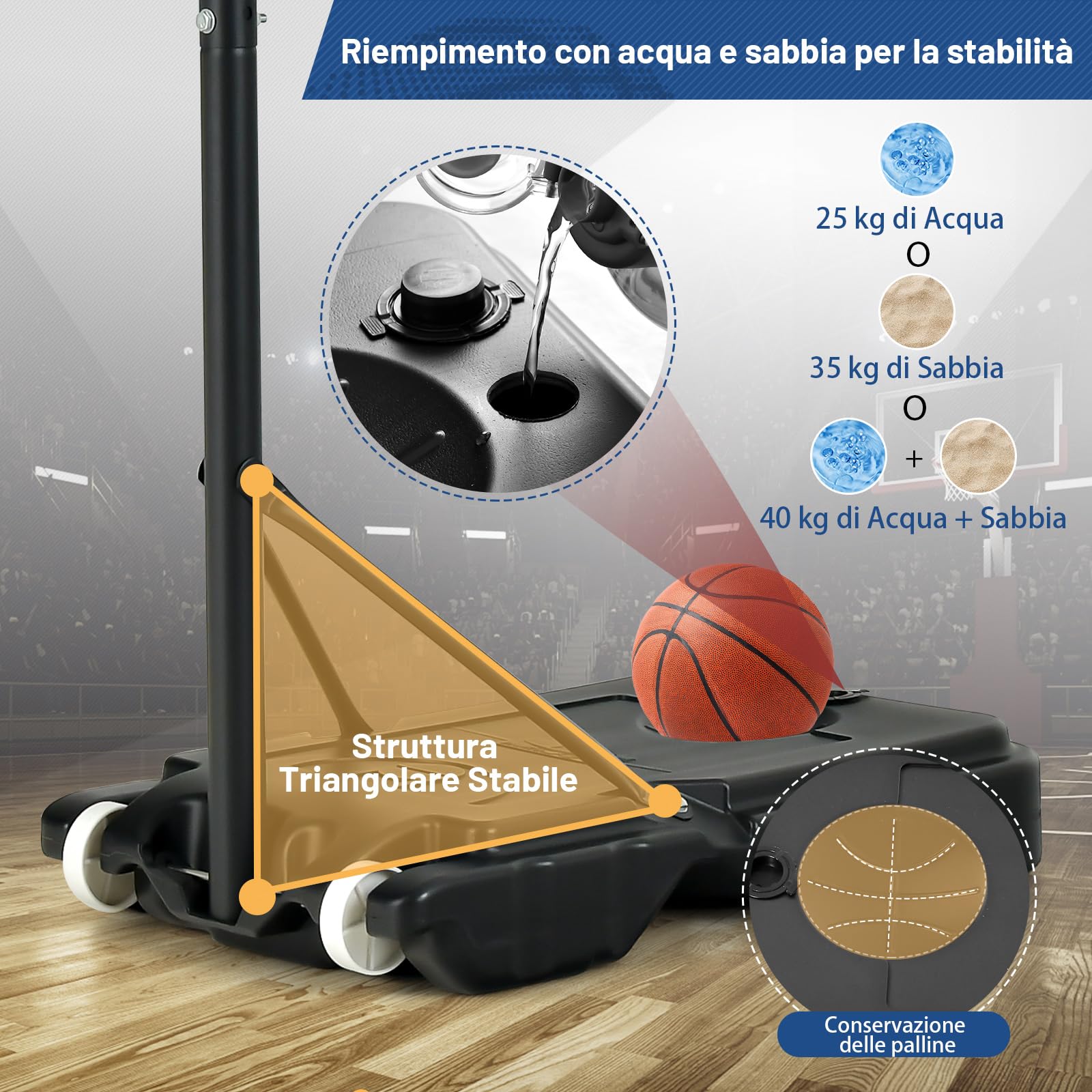 SPORTNOW Canestro da Basket Esterno Regolabile 180-270 cm, Canestro