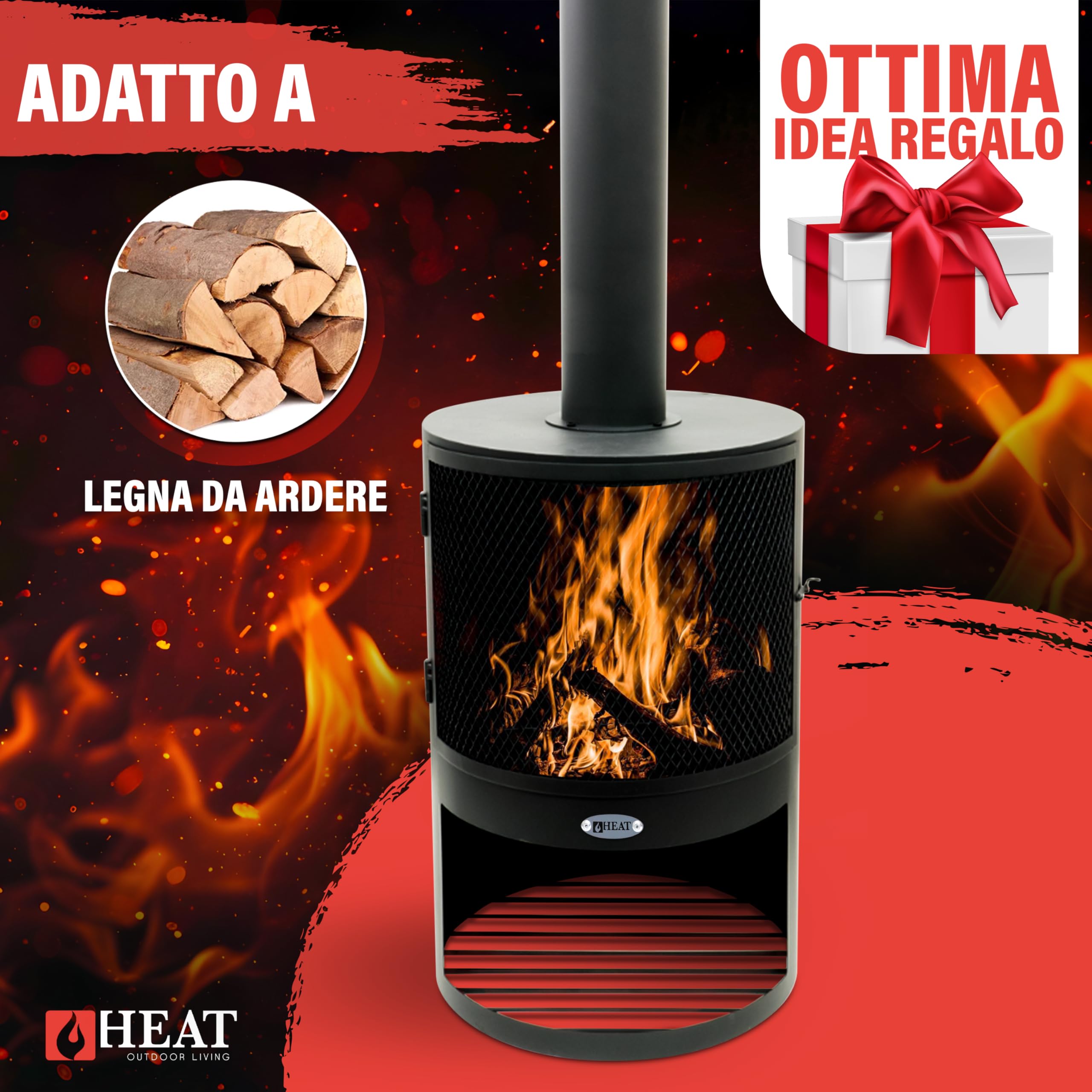 Hamar Camino Da Giardino - Stufa Da Patio - Pozzo Di Fuoco Per Serate Rilassanti - Colonna Di Fuoco - Camino Da Patio - Stufa Da Giardino in Acciaio - (Nero (47x47x148 cm))