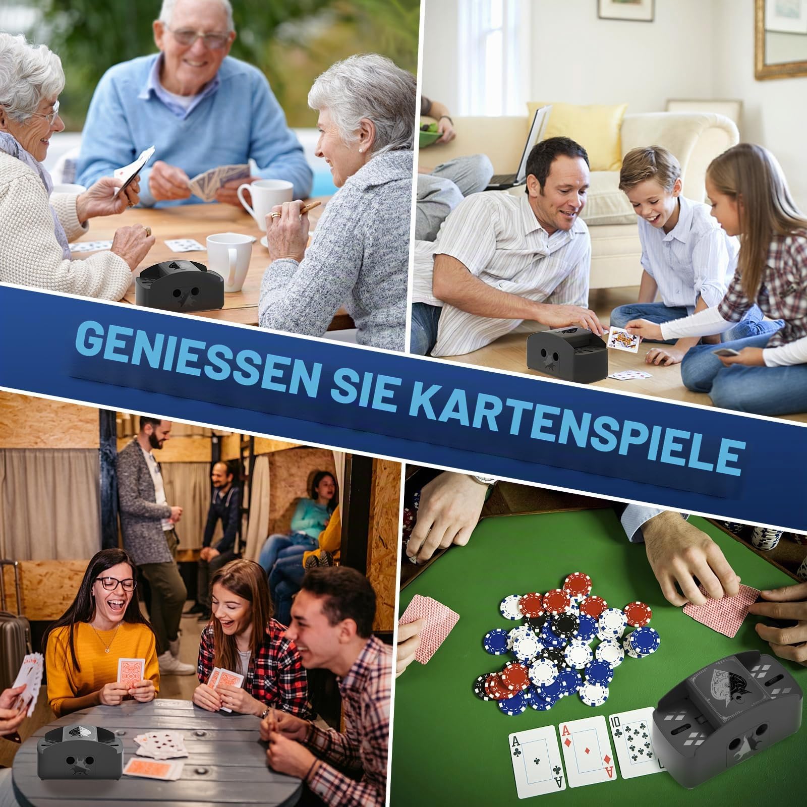 Ni-SHEN Vollautomatischer Kartenmischer, USB/batteriebetriebener elektrischer Mischpult, geräuscharmer Spielkarten-Shuffle für UNO, Poker, Phase 10, Skip-BO, Blackjack