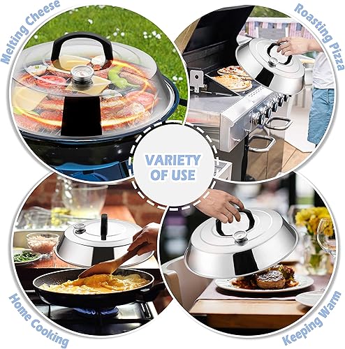 Miniatura 5 de Joyfair Cúpula de fusión de 12 pulgadas con termómetro incorporado, 2 piezas de acero inoxidable cubierta de hilvanado accesorios para acampar al