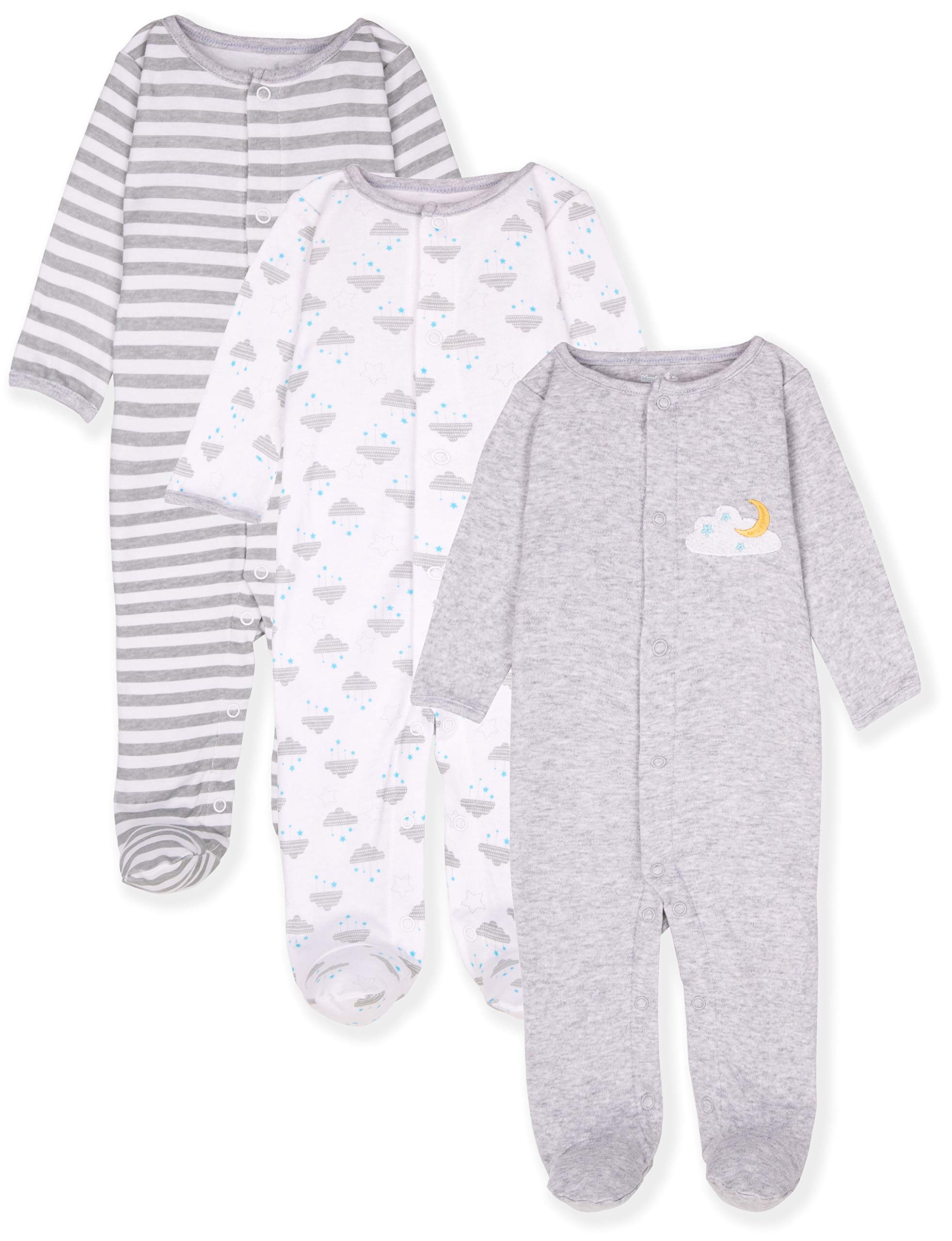 Infant Boys' and Girls' 3 Pack Set Cotton Baby Romper Set w/Mitten Cuffs