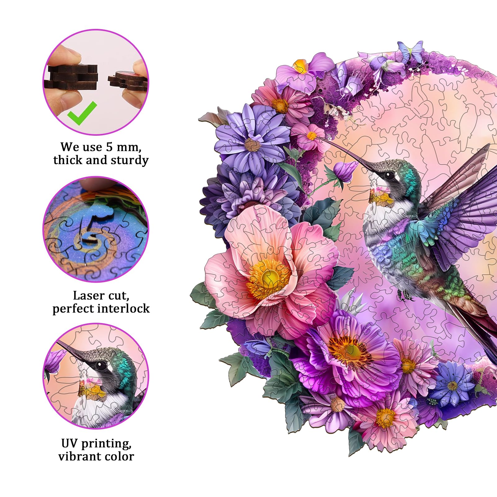 Jigfoxy Wooden Jigsaw Puzzles for Adults, 200 Pieces Hummingbird