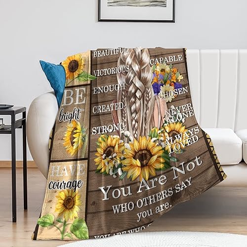Miniatura 3 de Manta de girasol con texto en inglés "God Says You are", para mujeres, niños y niñas, regalo de franela suave y ligera, para sofá, decorativa, 50 x
