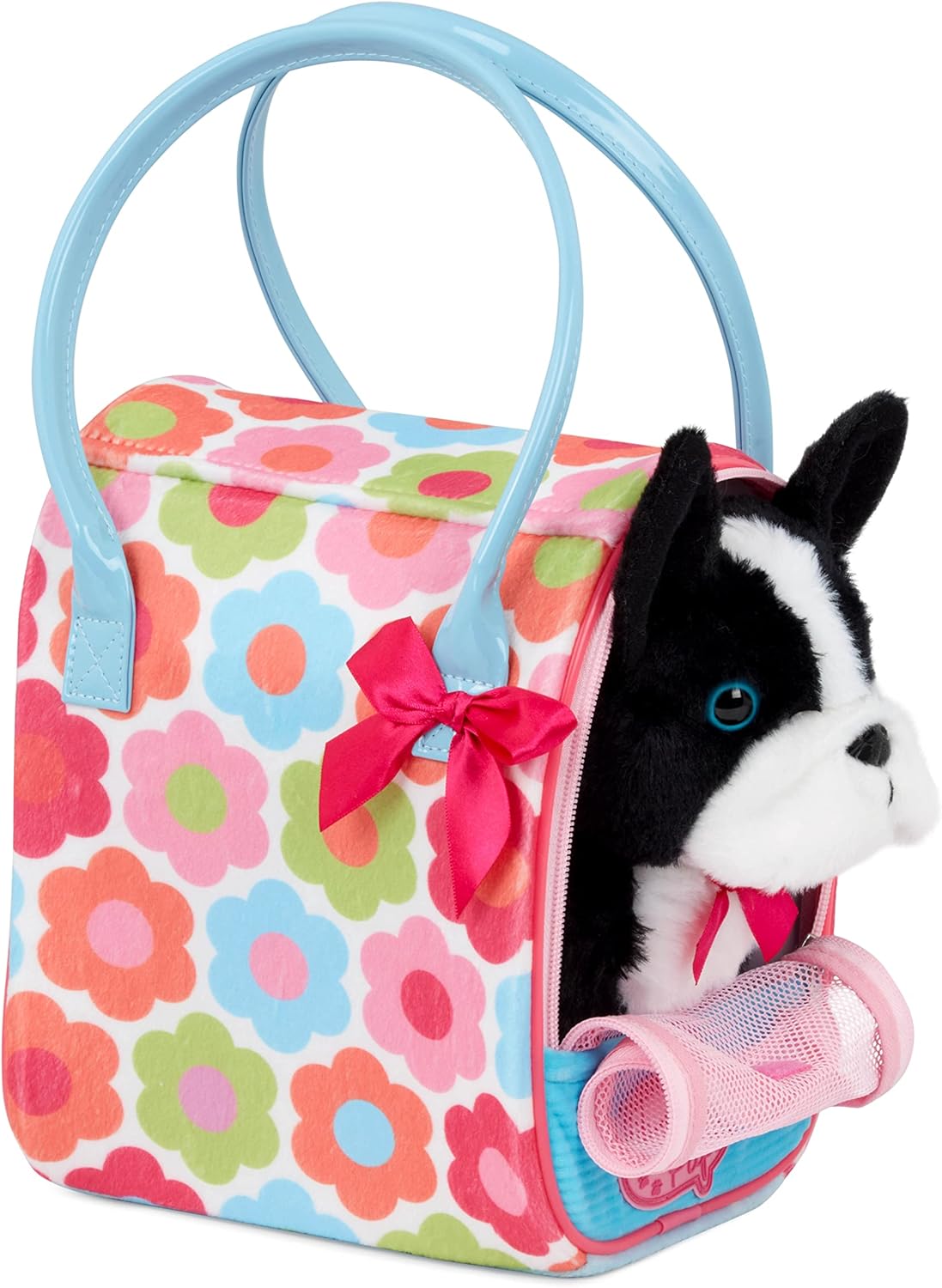Pucci Pups – Plush Puppy – Dog Carrier – Toy Boston Terrier – Floral Print Glam Bag & Boston Terrier Pup and Comb – Stuffed Animal – 3+ Years