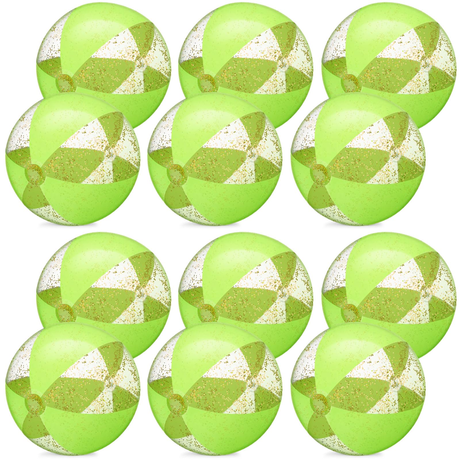Chivao 24 Pcs Green Beach Ball 16 Inch Inflatable Glitter Large Beach Ball Swimming Pool Floatable Confetti Decoration for Summer Hawaii Luau Party Favor