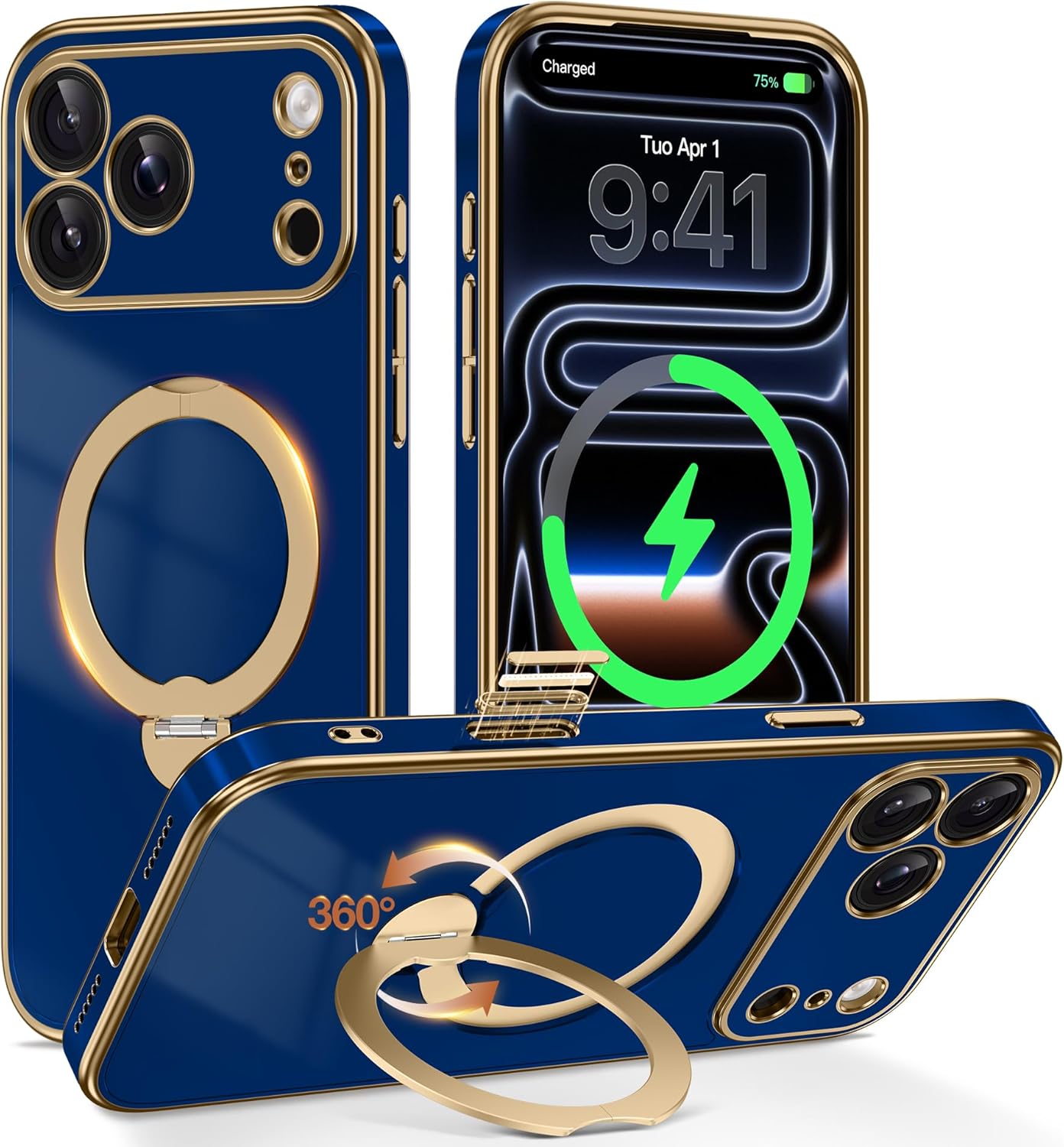 GolbinBox for iPhone 17 Pro Max Case with 360° Spin Magnetic Stand,[Compatible with Magsafe] [Military Protection][Built-in Ring Holder] Camera Control Phone Case for 17 Pro Max,Deep Blue