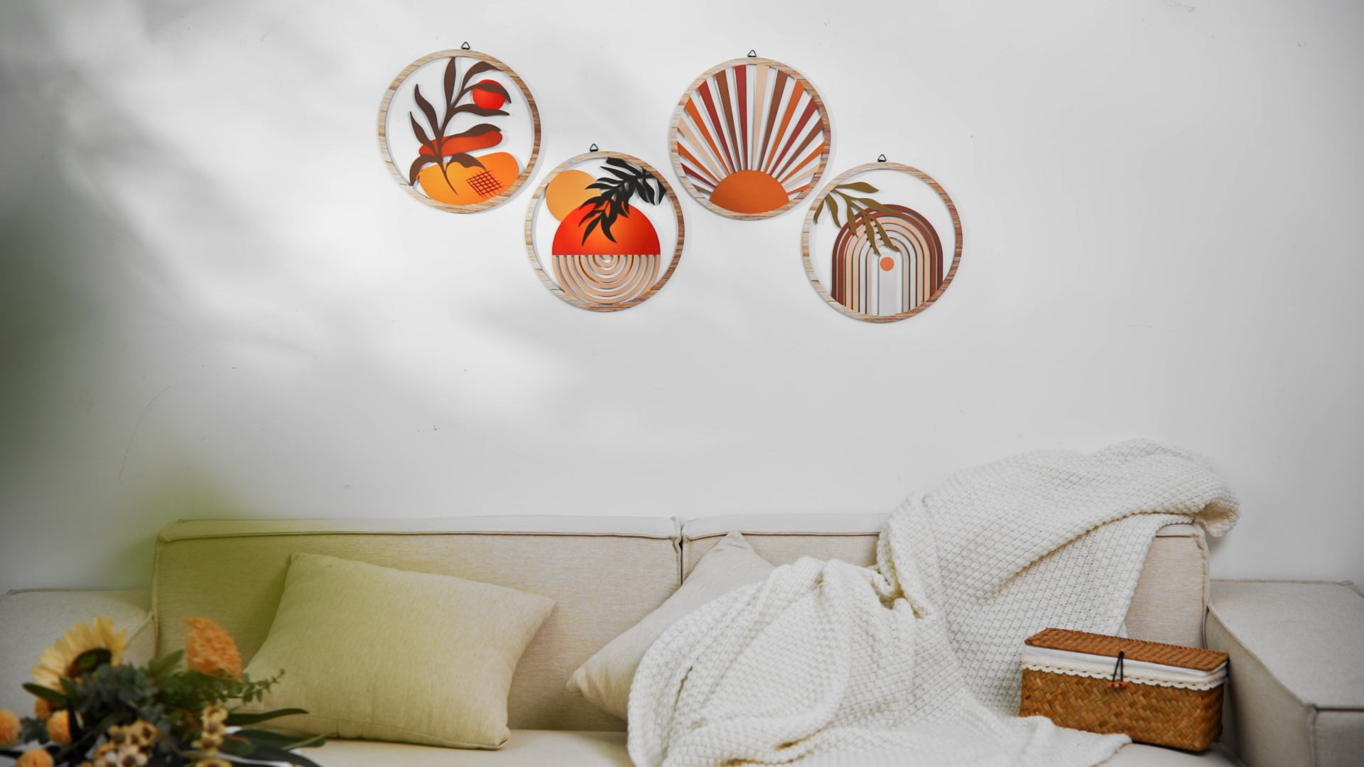 Boho Wandkunst | 4 Delen Houten Geometrisch Sculptuur,Sfeervolle