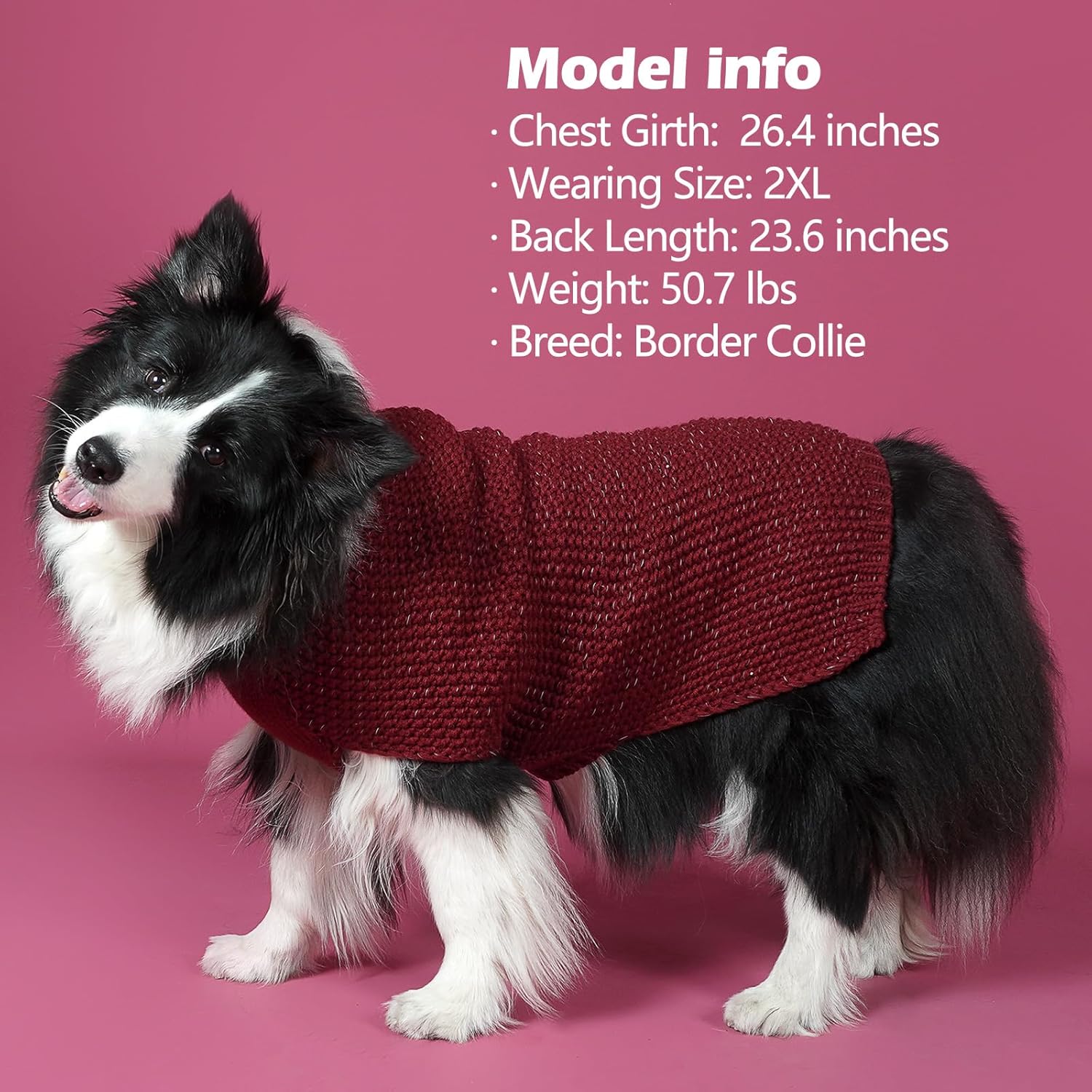 KYEESE Dog Sweater for Large Dogs with Leash Hole Warm Pullover with Reflective Yarn Male Thick Stretchy Knitwear Winter Soft Pet Coat boy for Cold Weather Comfy Dog Sweaters, Dark Red, XX-Large