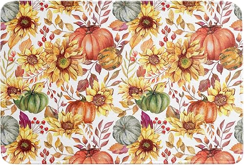 Miniatura 1 de Sunflower Pumpkin Bath mat Shower Door for BedroomLivingLaundry Room,Washable Bathroom Bathtub Runner Rug,Thanksgiving Harvest Fall Maple Leaves