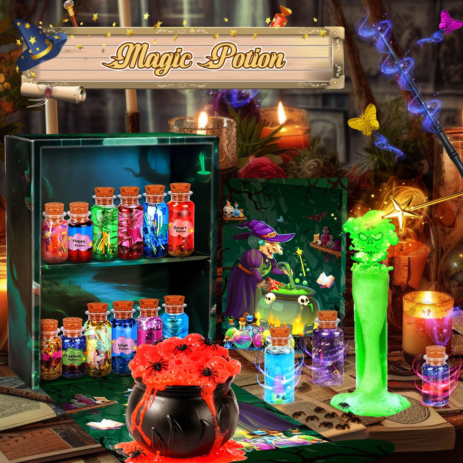TEBOKHAD Potion Magique Enfant, Mélange 25 Bouteilles De Potion Magique, Coffret Magie, Jouet Artisanal Cadeau Créatif Pour 6-12 Ans Garçons Et Filles