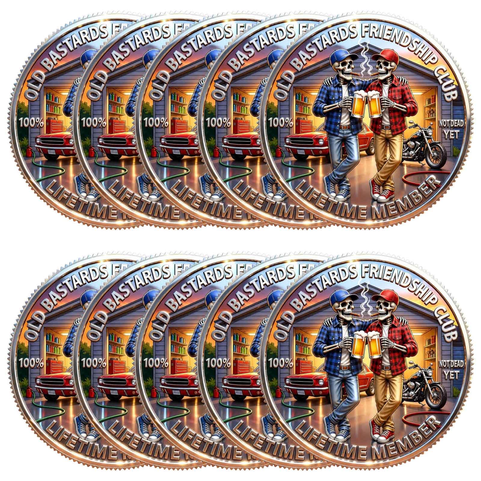Old Friends Forever Club Coin,Old Bastards Friendship Club Commemorative Coin, Gag Skeleton Friendship Token, Vintage Collectible Gift for Men, Funny Gag Gift for Dads, Friends (10 pcs)
