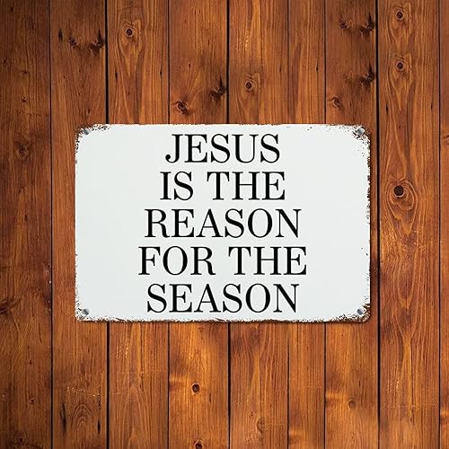 Miniatura 2 de Cartel de lata de metal con cita familiar carteles de decoración de metal Jesús es la razón de la temporada Escrituras de grano de madera letreros