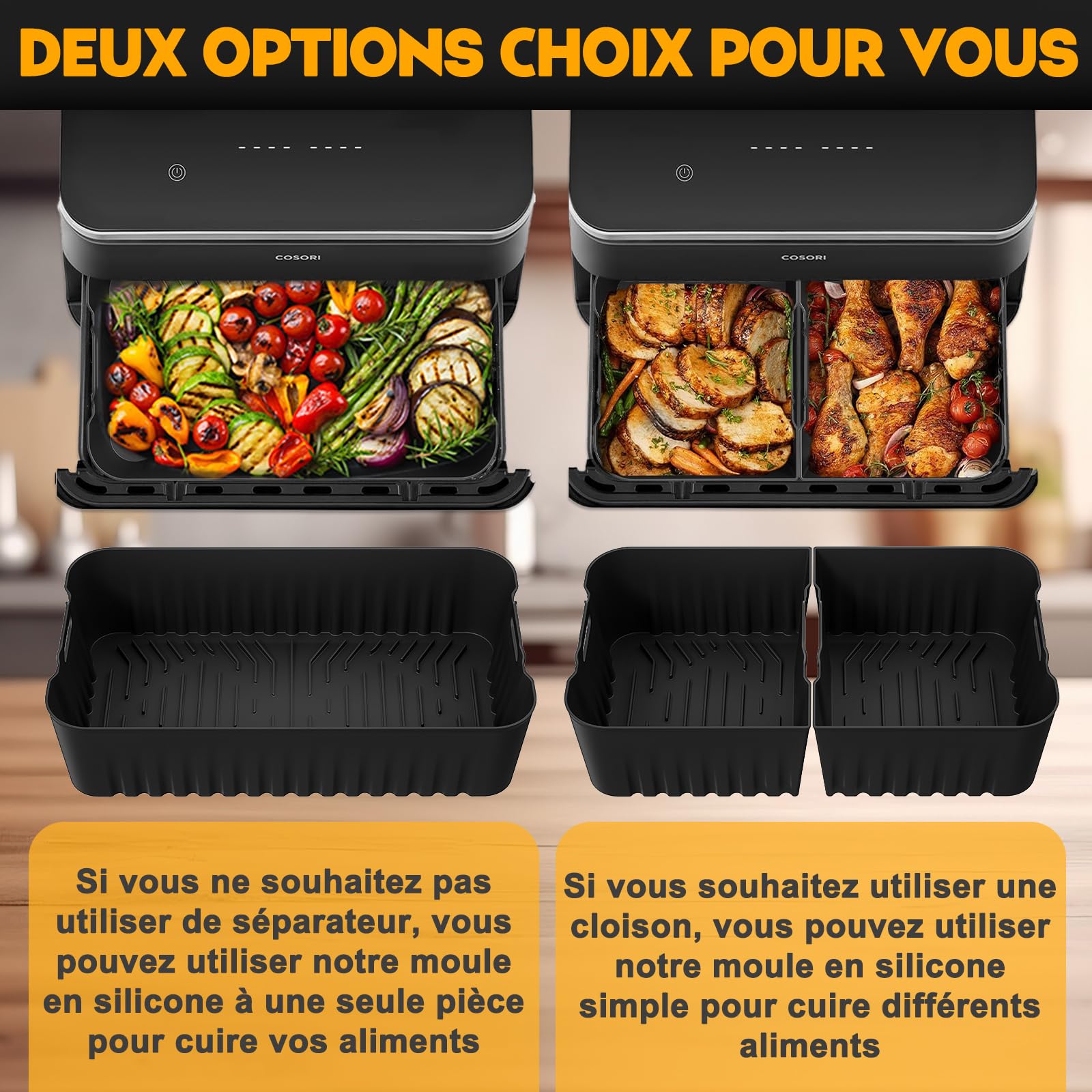 Accessoires Air Fryer pour COSORI 10L Twinfry Dual Zone | Moule Silicone Air Fryer, Plat Réutilisable Accessoires, pour COSORI Friteuse sans Huile Double 10L(1×10L+2×5L)