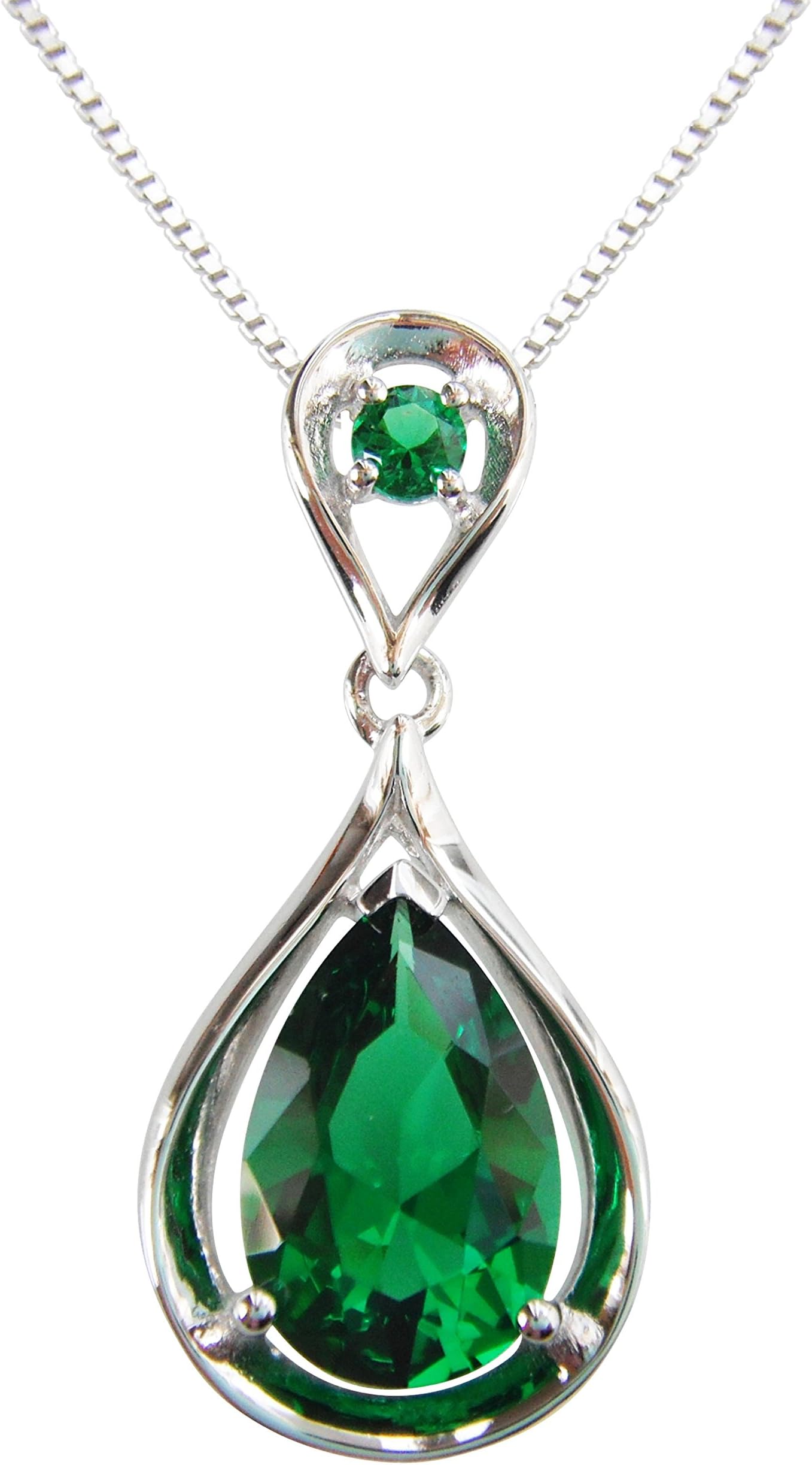 Navachi925 Sterling Silver 18k White Gold Plated 4.5ct Pear Emerald Ruby Necklace Pendant 18"