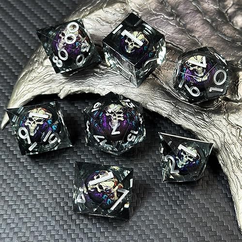 Miniatura 4 de HAOMEJA Juego de dados de resina de monstruo de calavera D&D, esqueleto DND, 7 dados de bordes afilados con bolsa de ojo de dragón para regalo de