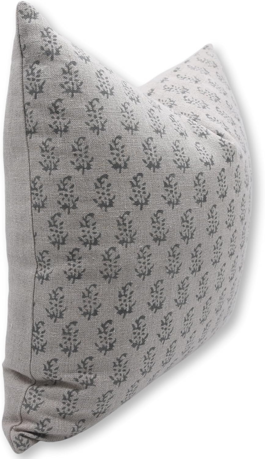 Decorative Handmade Block Print 22X22 Inch Thick Linen Throw Pillowcase Cushion Cover with Zipper for Sofa Couch and Bed, Fall Decoration, Home Décor, Farmhouse, Living Room, Patjhad, Grey