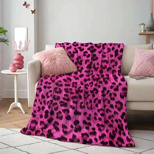 Pdvbiee Hot Pink Leopard Print Twin Blanket Hot Pink Cheetah Flannel Blanket for Couch Bed Living Room Sofa, Soft Cozy Decorative Patterned Fleece, 60x80 in - Pink - 60"Wx80"L