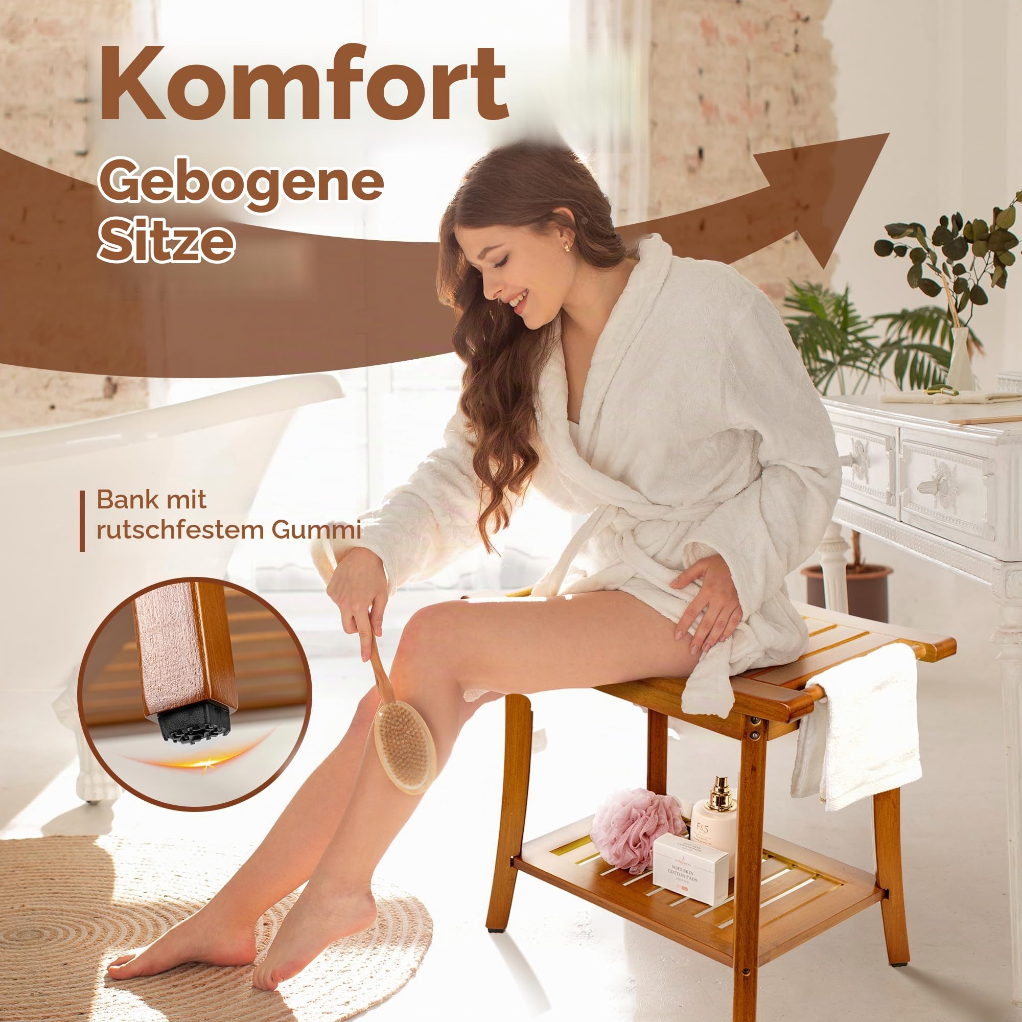 Utoplike Teak Dusche Sitz mit Griffen, tragbare hölzerne Spa Badehocker