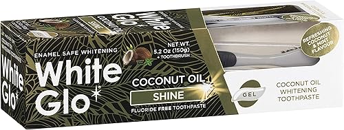 White Glo Pasta de dientes blanqueadora de aceite de coco, refrescante sabor a coco y menta, cuidado bucal holístico sin flúor, aceite de coco de